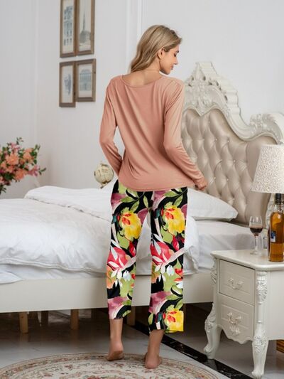 Top and Printed Pants Lounge Set