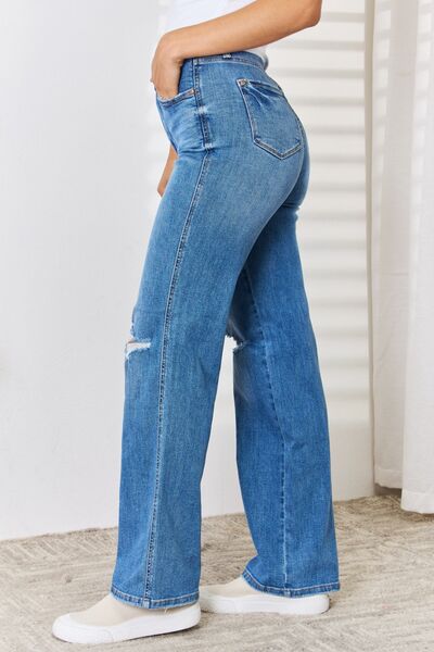 Judy Blue Barely Distressed Straight-Leg Jeans