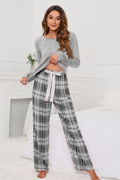 Long Sleeve Top & Plaid Pants Lounge Set