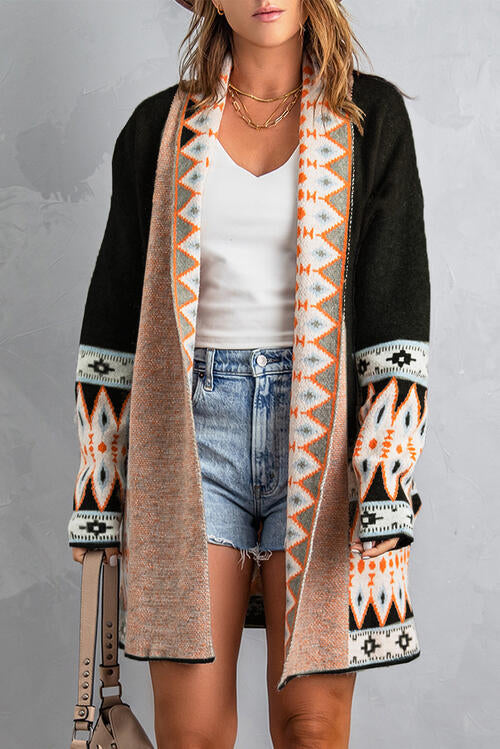 Geometric Print Accent Cardigan