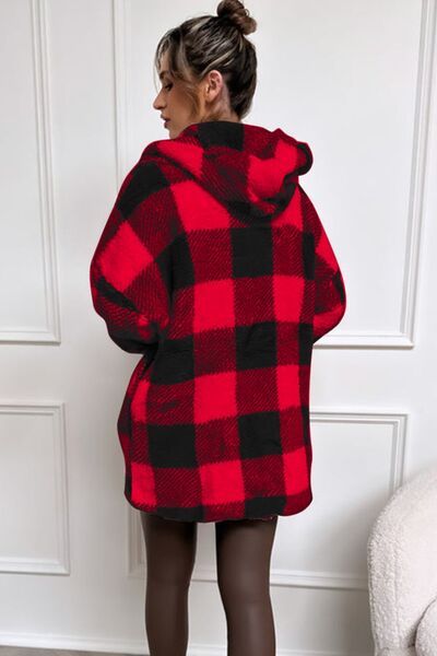 Plaid Long Sleeve Hooded Jacket