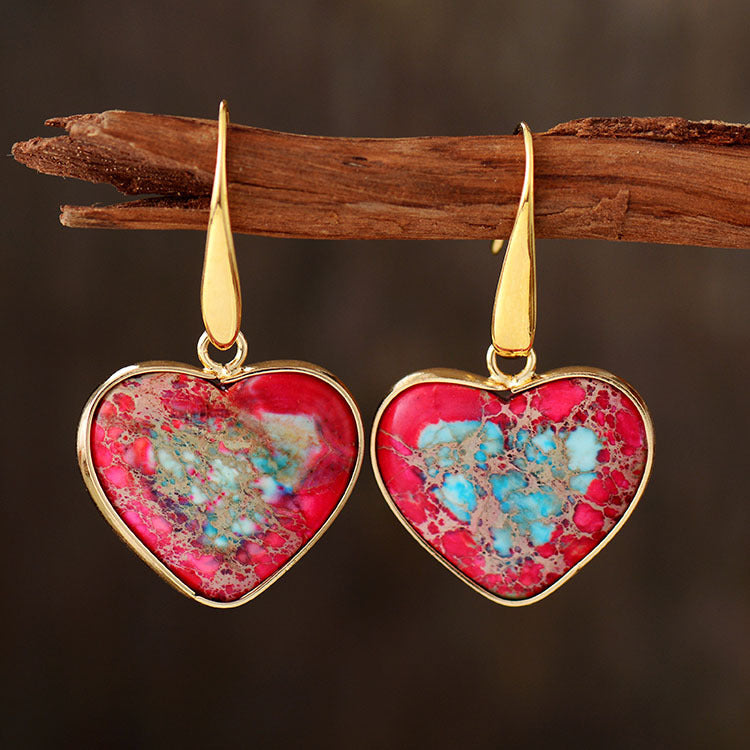 Imperial Jasper Stone Heart Drop Earrings