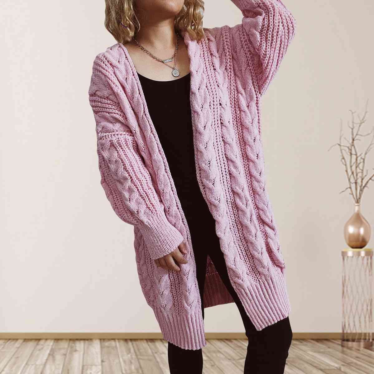 Cable-Knit Open Front Cardigan