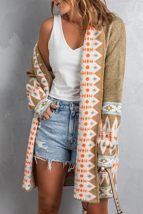 Geometric Print Accent Cardigan