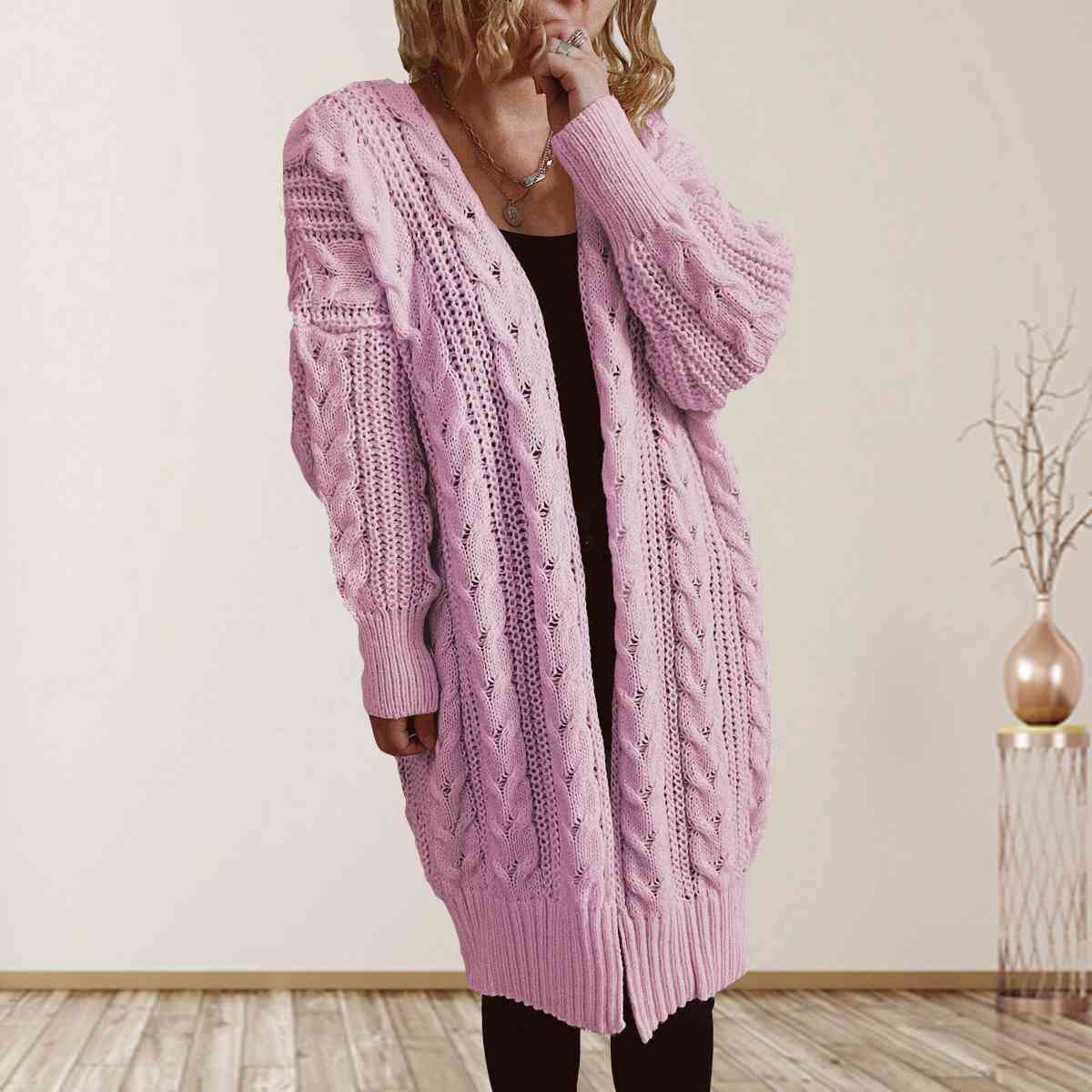 Cable-Knit Open Front Cardigan