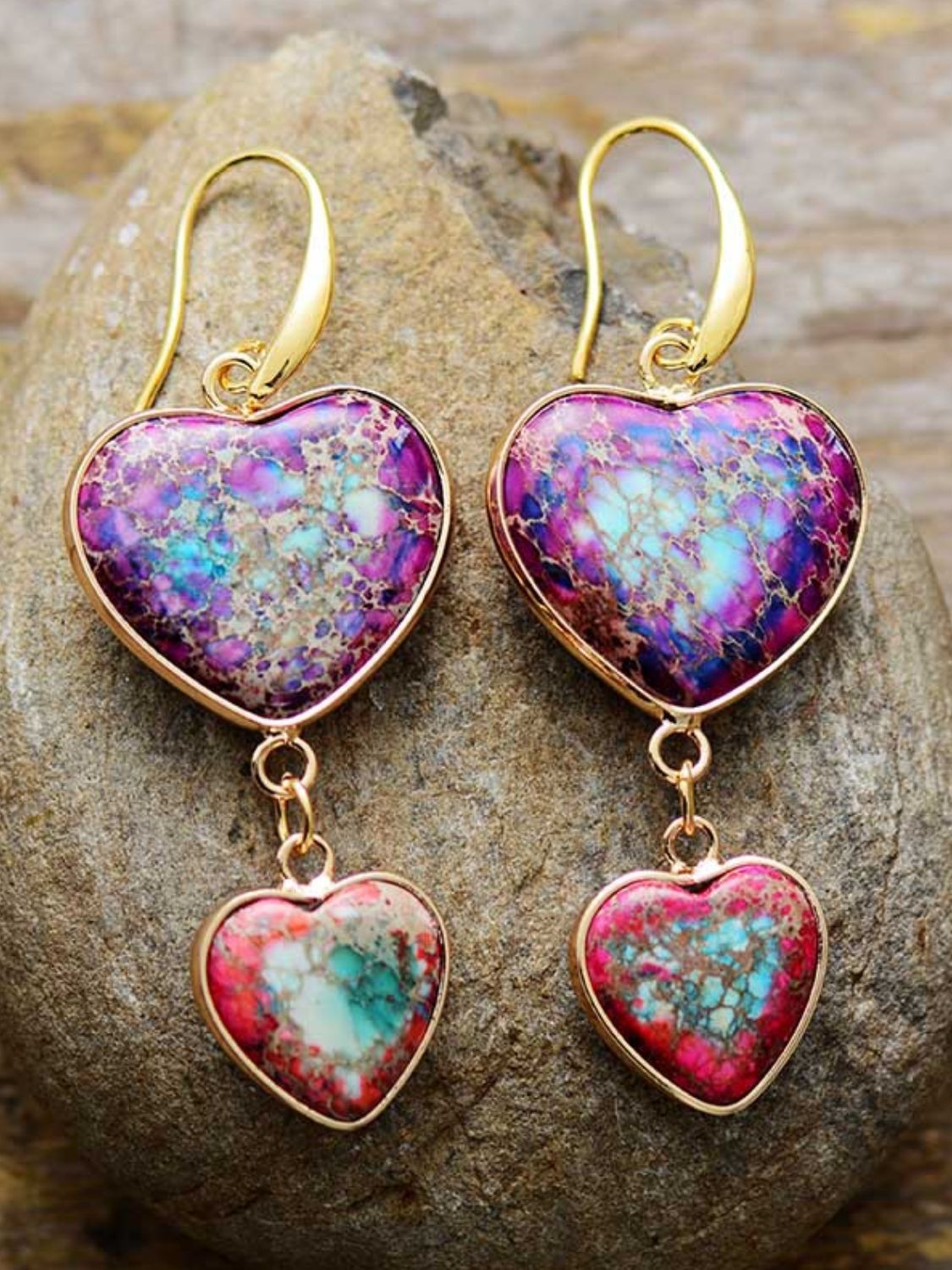 Heart Imperial Jasper Dangle Earrings