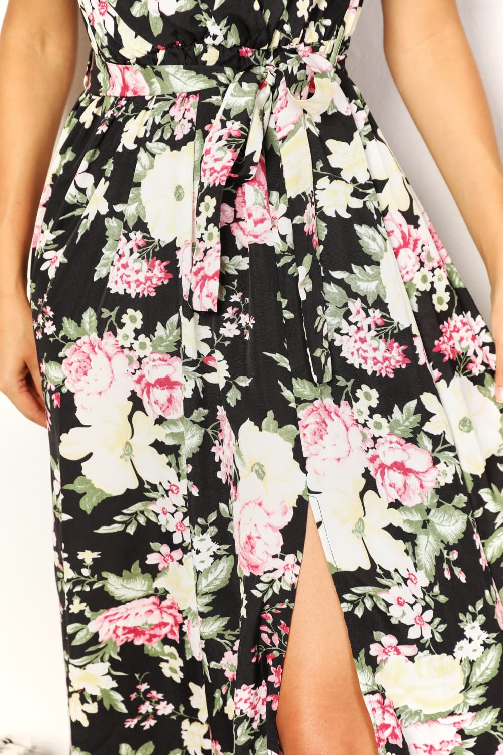 Floral Flutter Sleeve Split Midi Dress