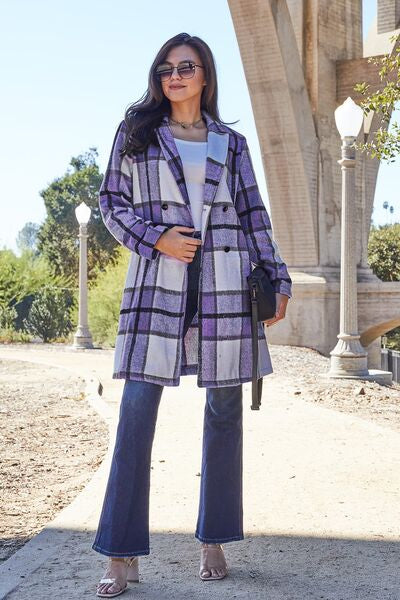 Plaid Button Lapel Collar Jacket