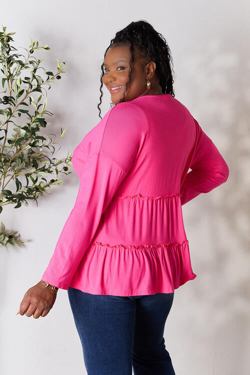 Long Sleeve Ruffle Hem Blouse