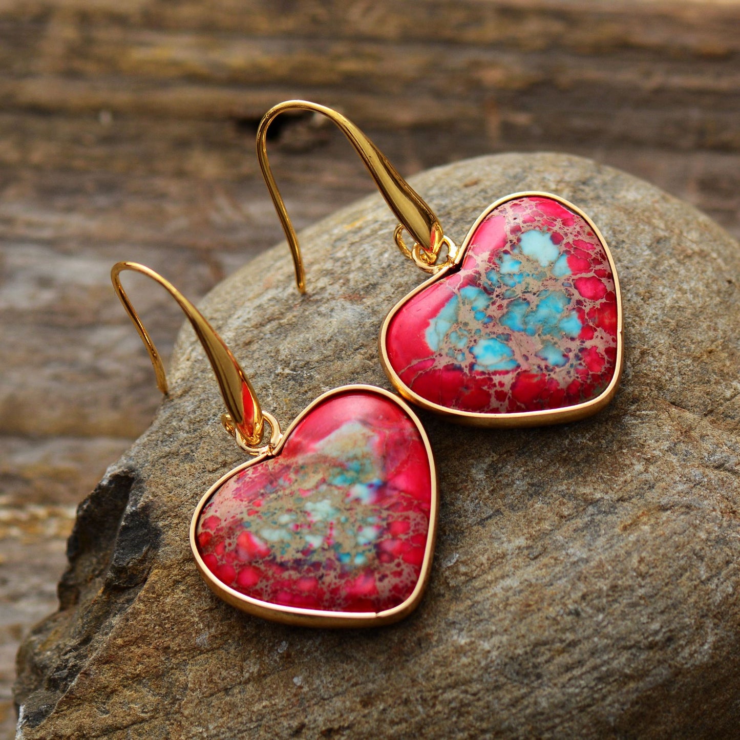 Imperial Jasper Stone Heart Drop Earrings