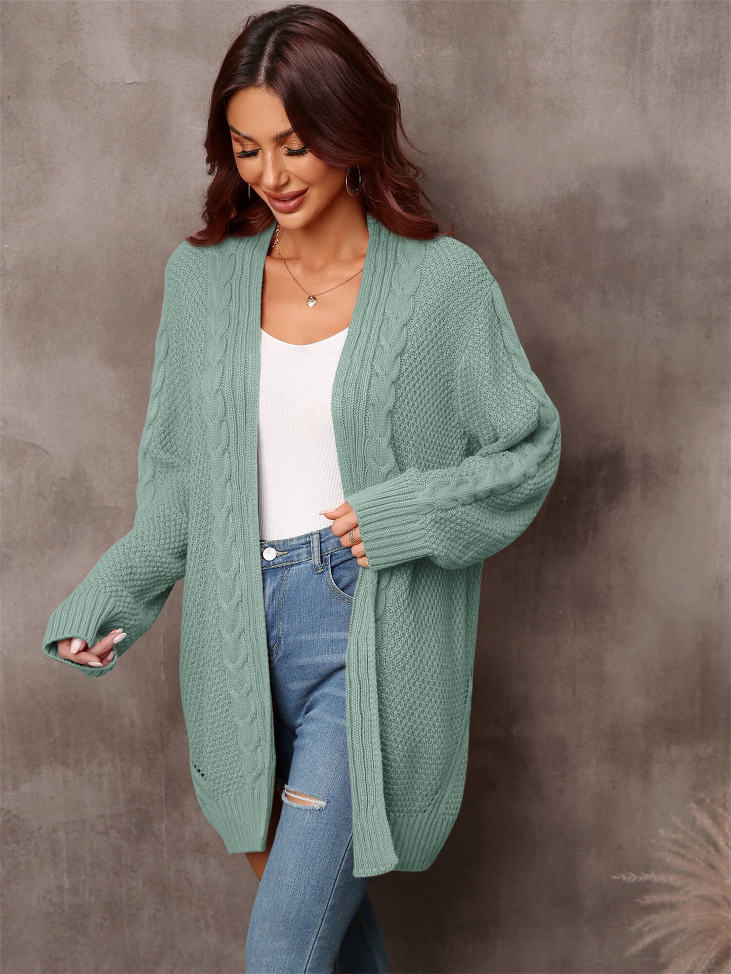 Solid Woven Knit Open Front Cardigan