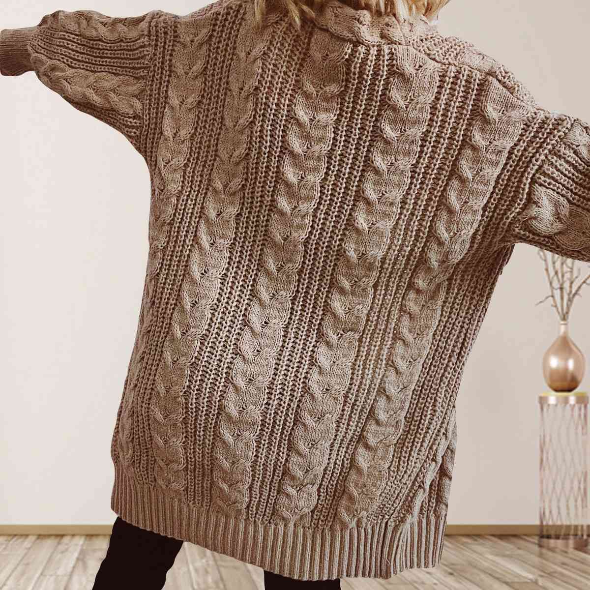 Cable-Knit Open Front Cardigan