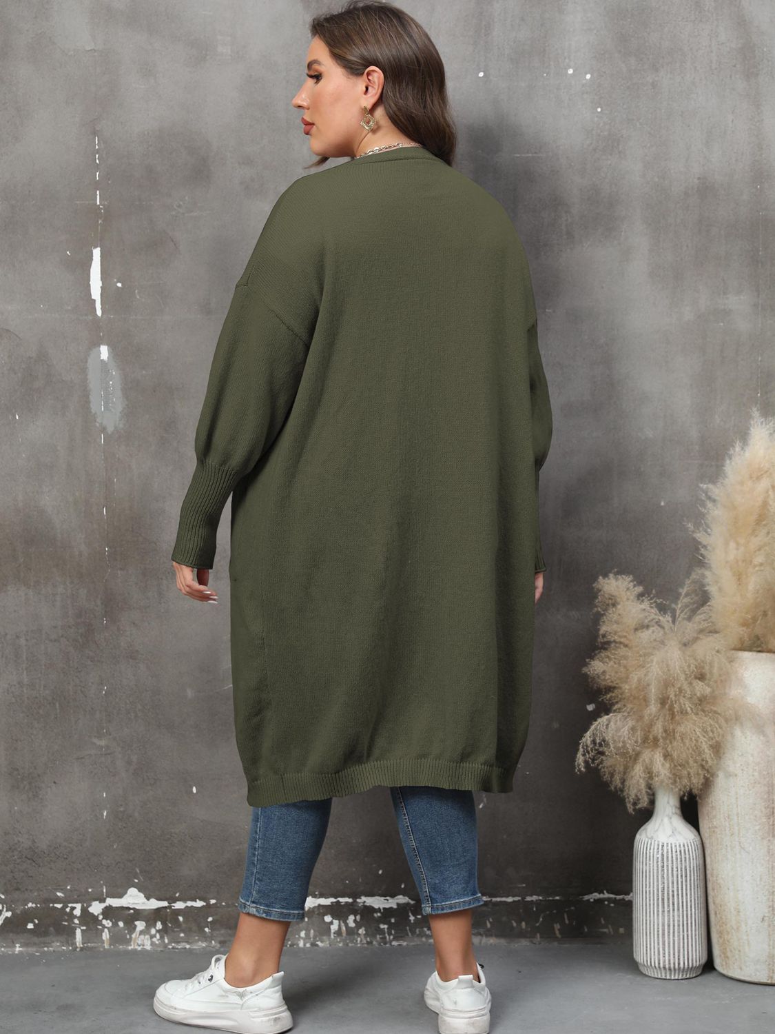 Solid Long Sleeve Pocketed Cardigan