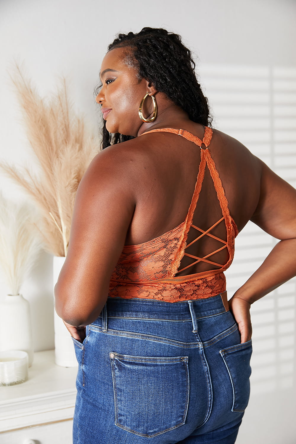 Lace Rust Criss-Cross Bralette