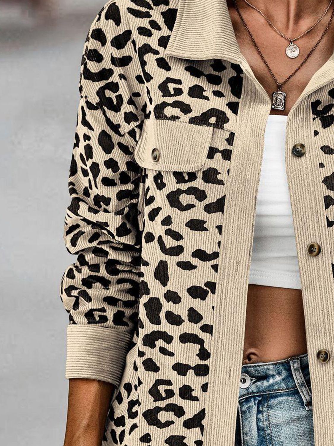 Leopard Print Corduroy Contrast Jacket