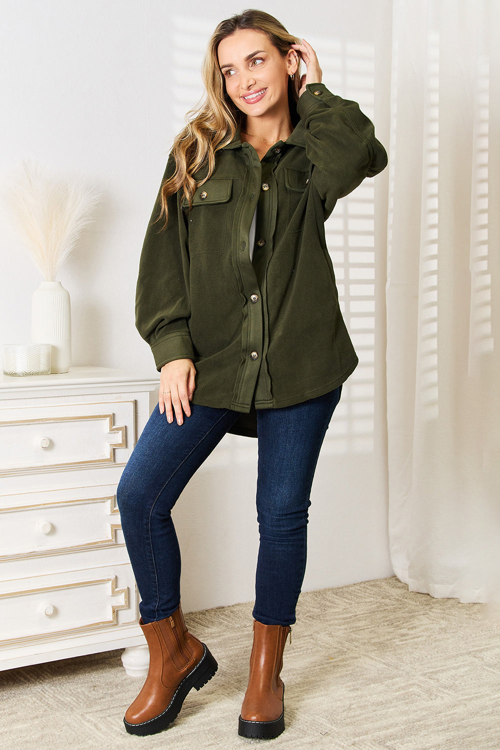 Army Green Casual Button Front Jacket