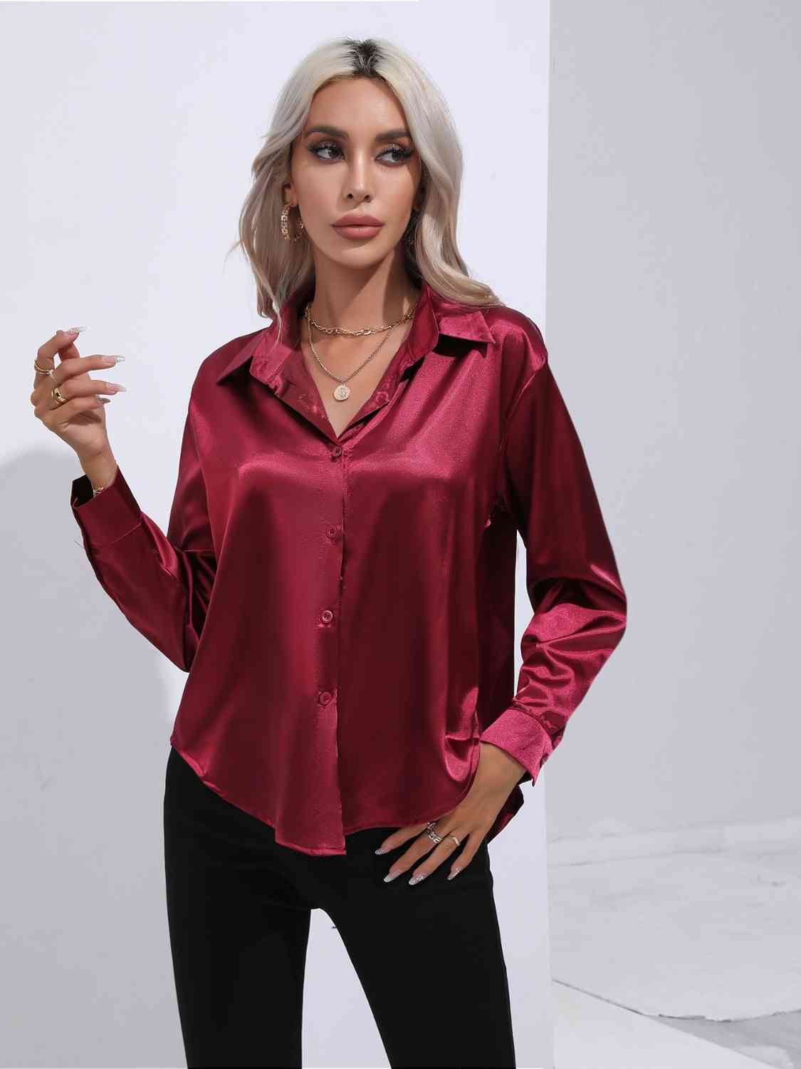 Satiny Long Sleeve Shirt