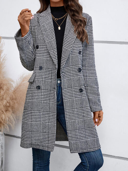 Houndstooth-Plaid Button Front Coat