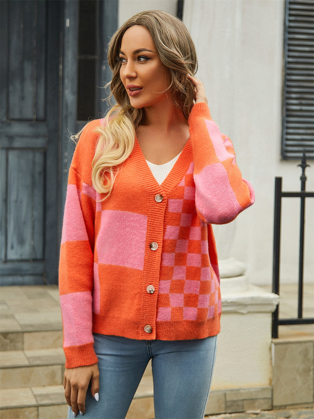 Color-Block Dropped Shoulder Cardigan