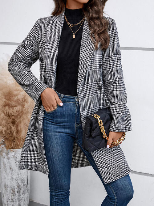 Houndstooth-Plaid Button Front Coat