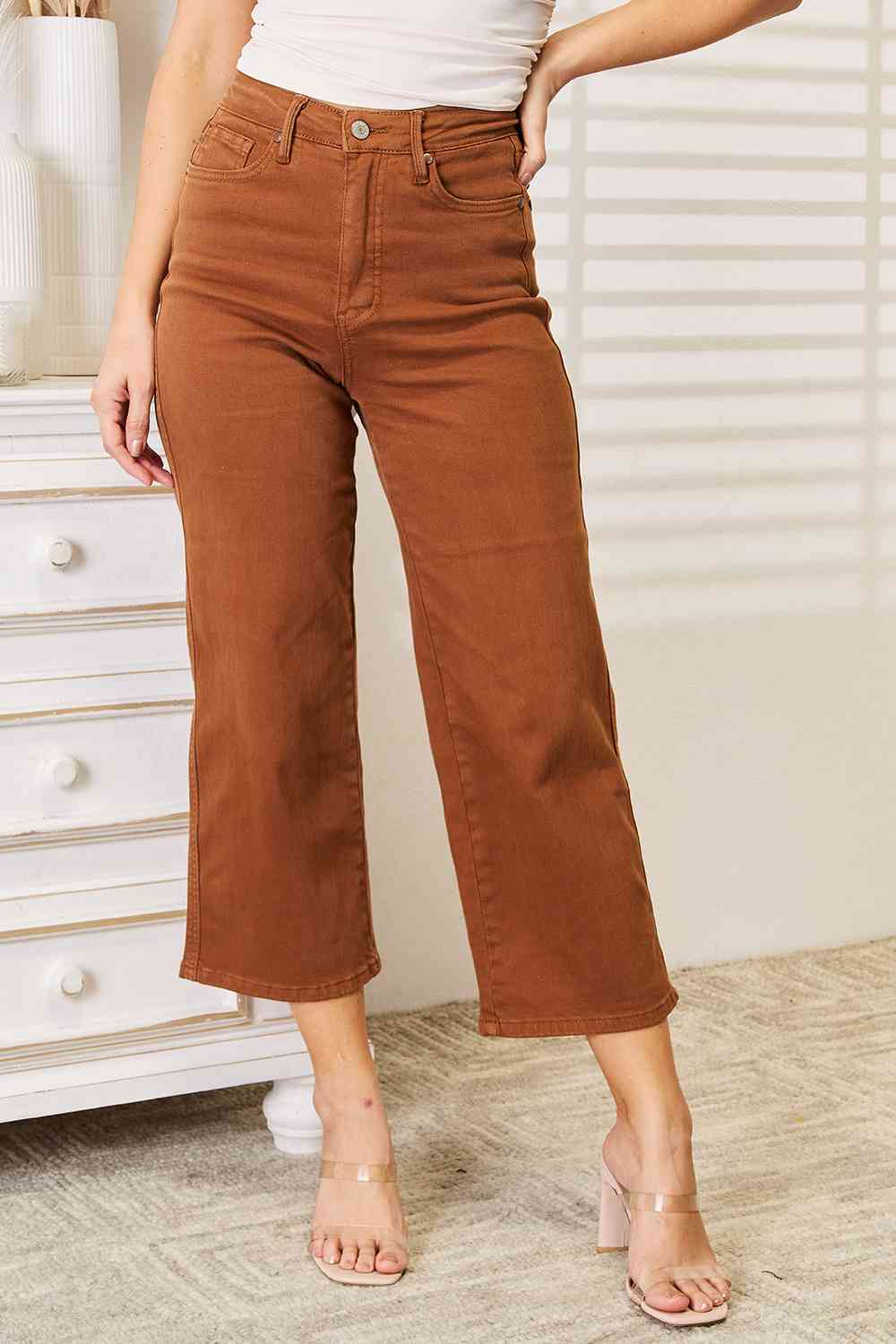 Caramel Dyed Straight Leg Cropped Jeans