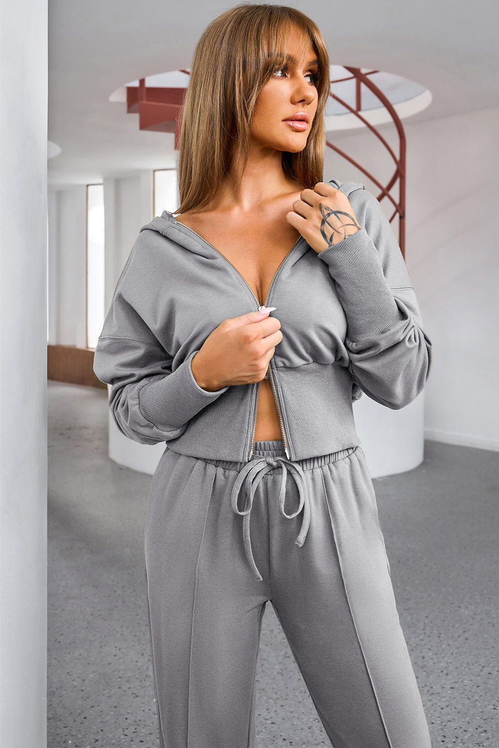 Dark Grey Hoodie and Drawstring Pants Set