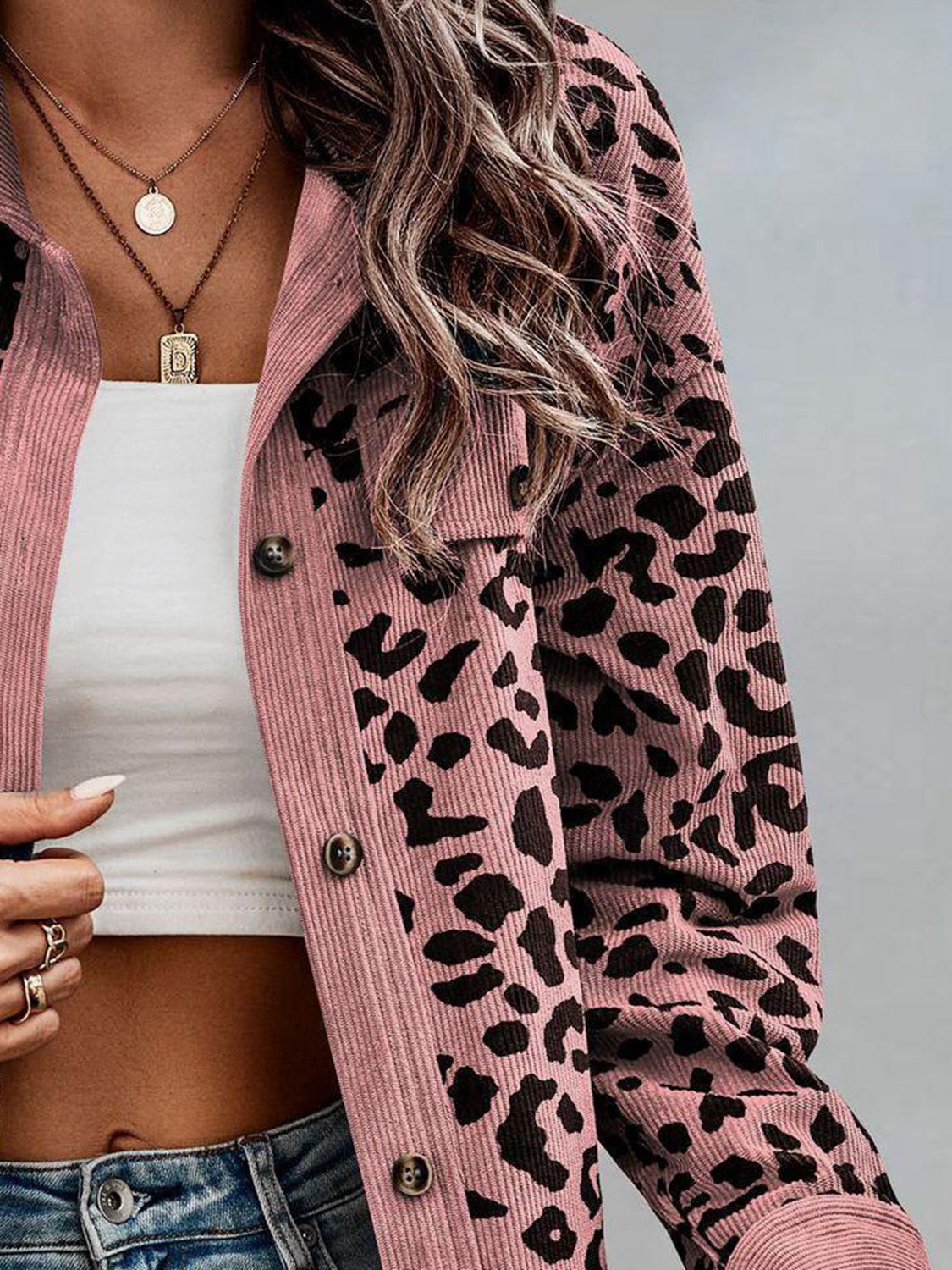 Leopard Print Corduroy Contrast Jacket