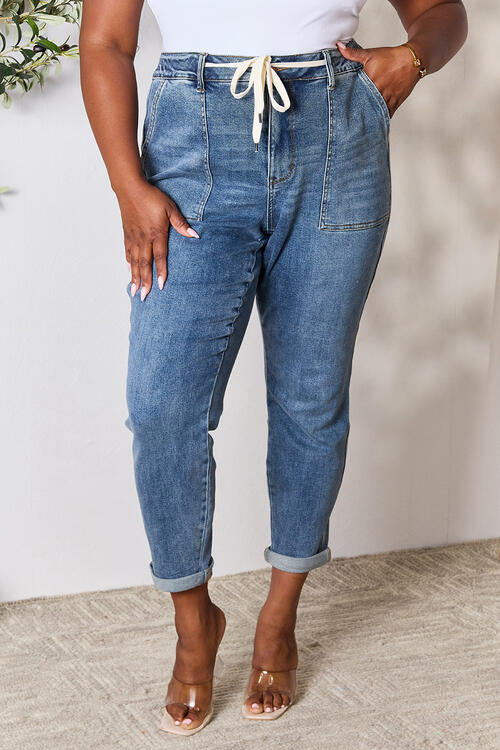 High Waist Drawstring Denim Jeans