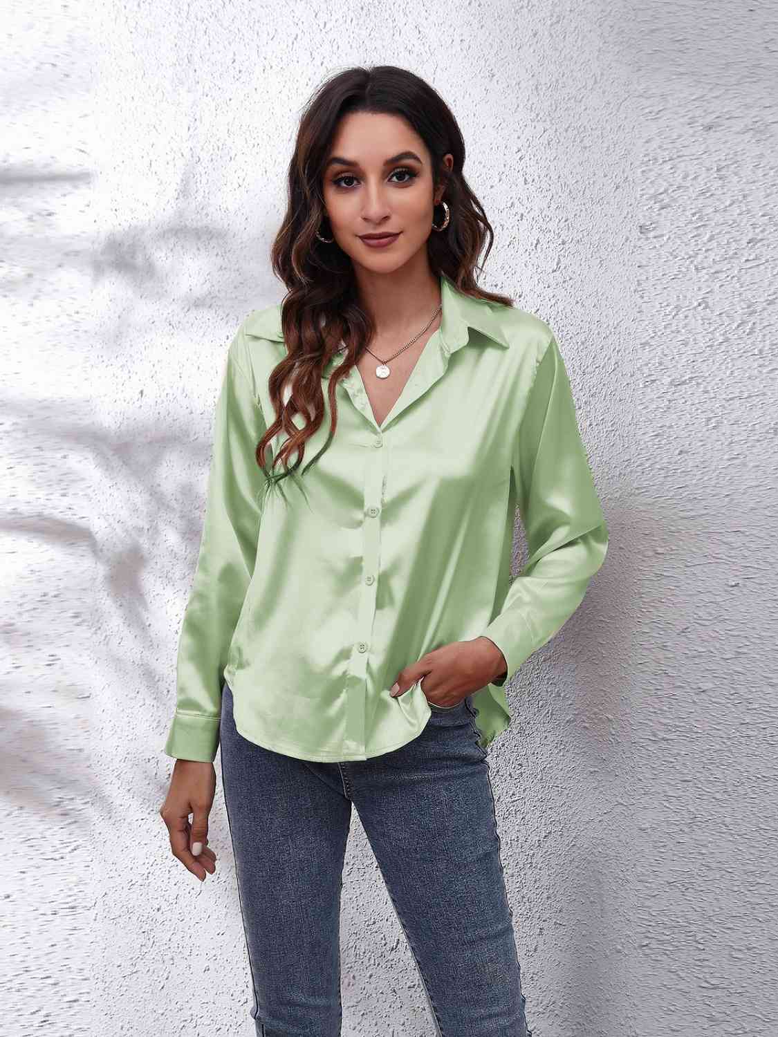 Satin Button Front Shirt