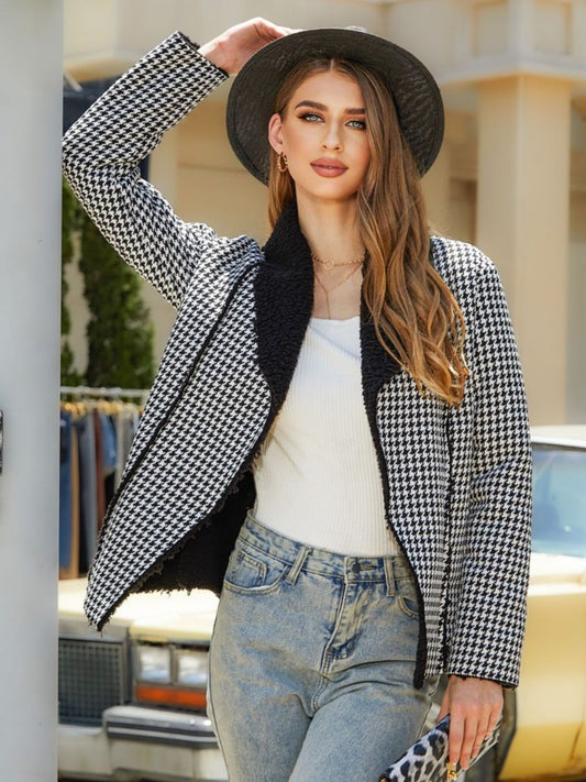 Houndstooth Open Front Jacket