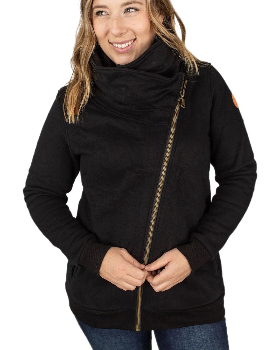 Asymmetrical Zip Black Cowlneck Jacket