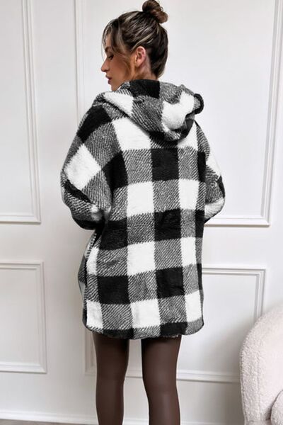 Plaid Long Sleeve Hooded Jacket