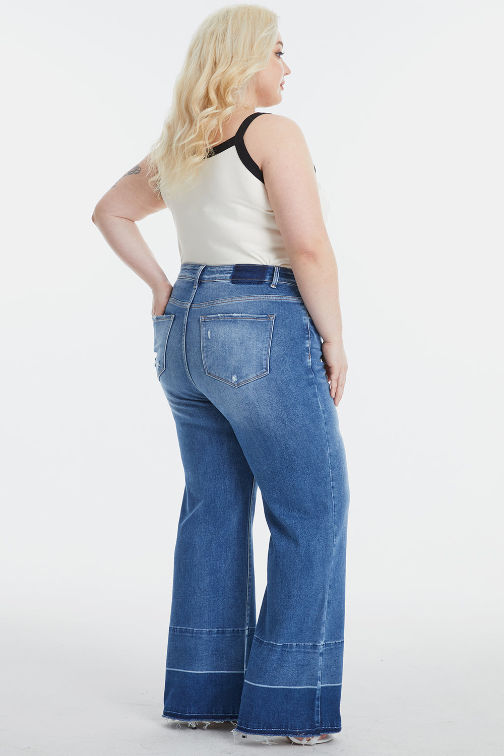 Contrast High Waist Wide Leg Jeans