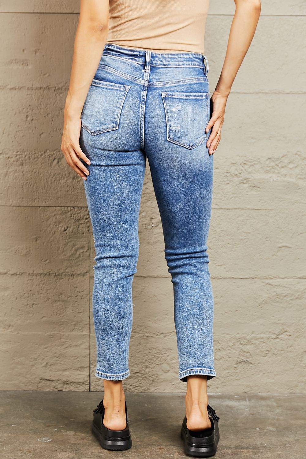 Cropped Mid Rise Distressed Skinny Jeans