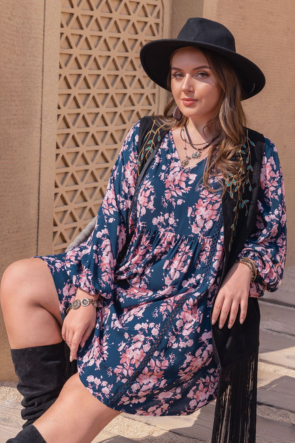 Bohemian Print V-Neck Mini Dress