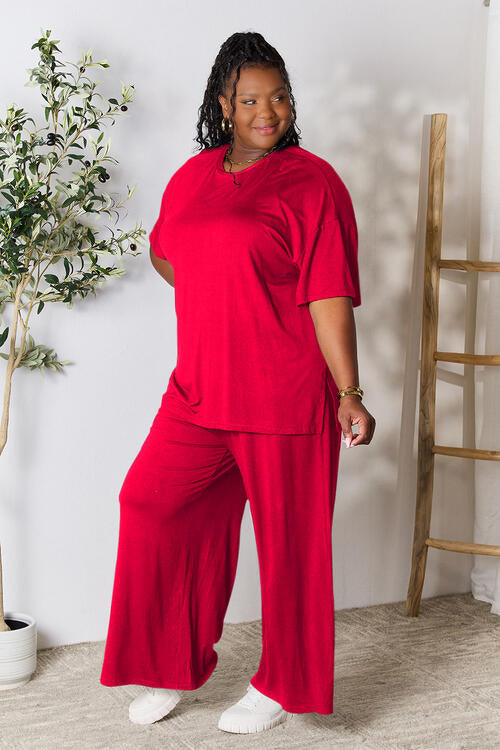 Round Neck Top and Pants Lounge Set