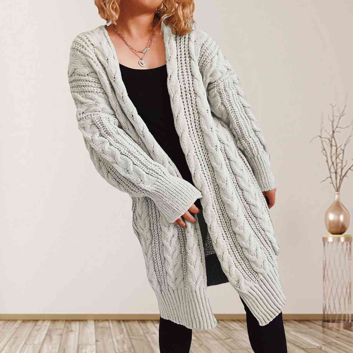 Cable-Knit Open Front Cardigan