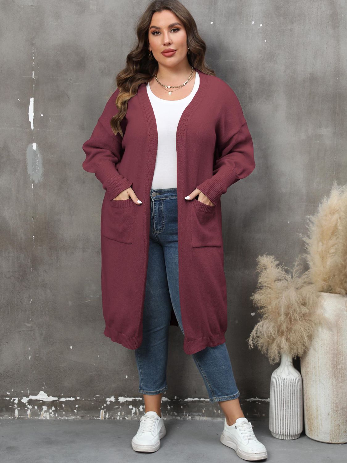 Solid Long Sleeve Pocketed Cardigan