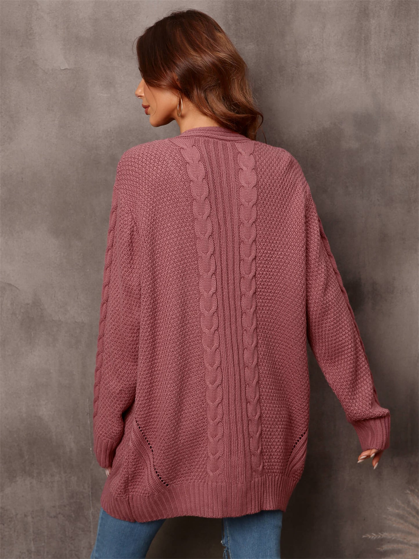 Solid Woven Knit Open Front Cardigan