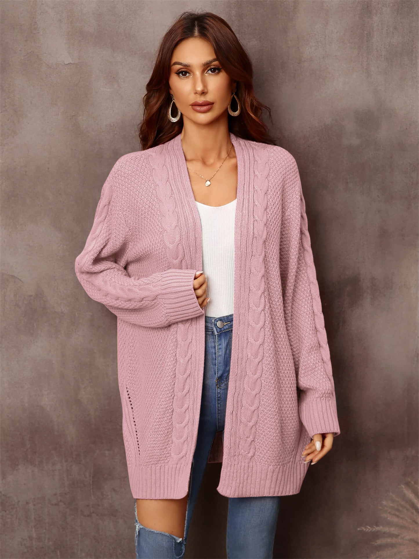 Solid Woven Knit Open Front Cardigan