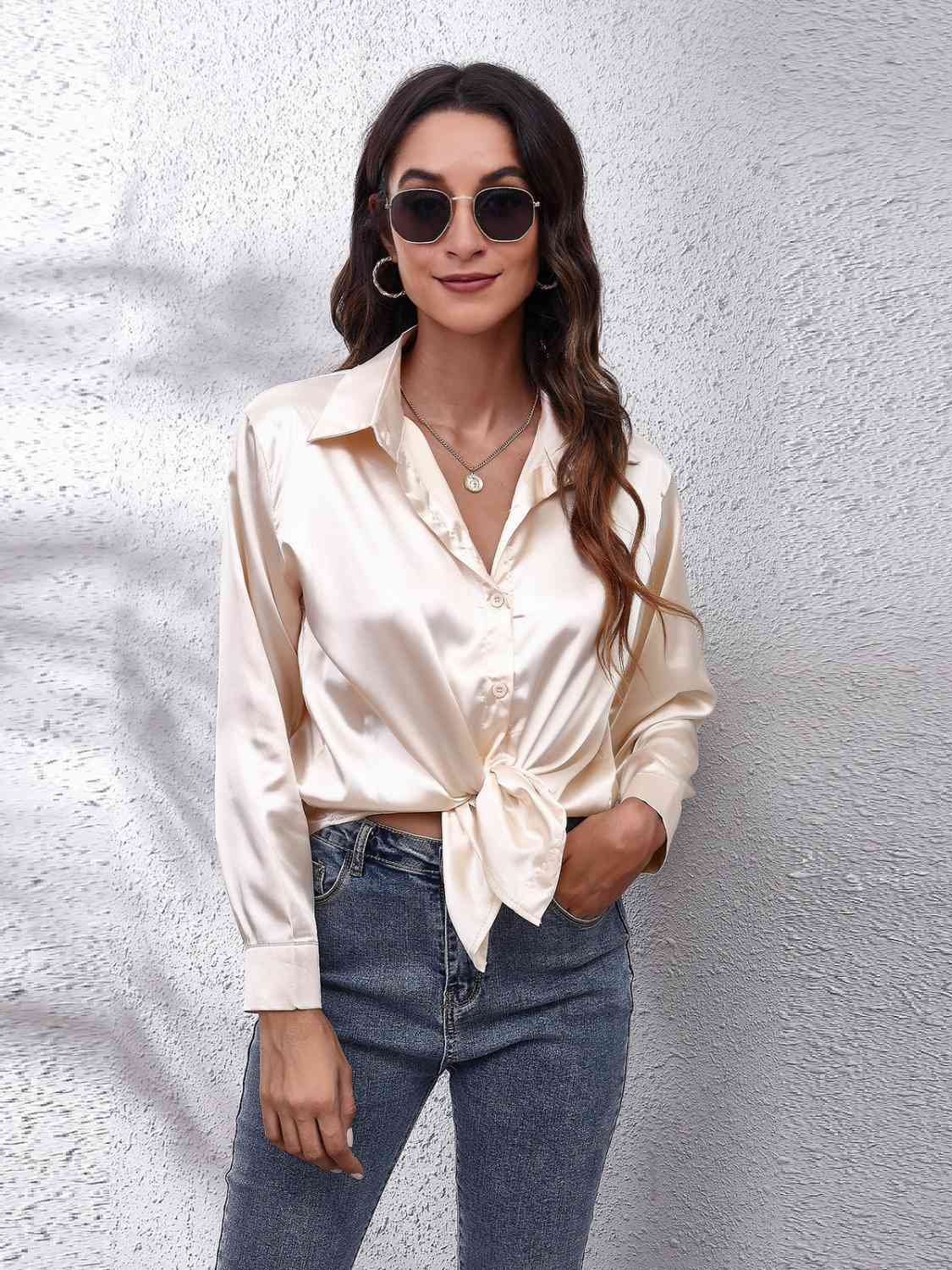 Satin Button Front Shirt