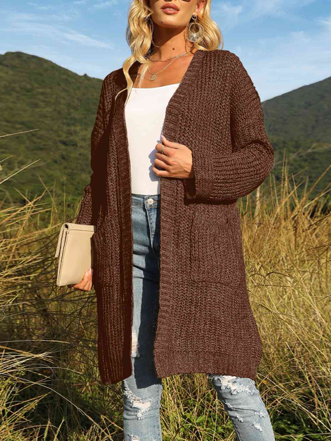 Open Front Ribbed-Knit Cardigan