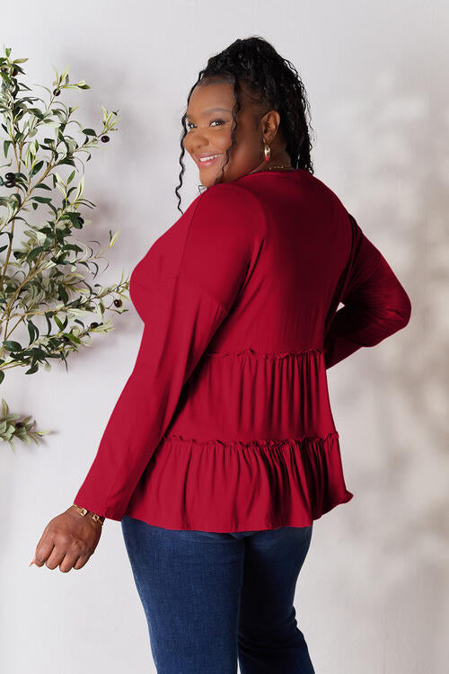 Long Sleeve Ruffle Hem Blouse