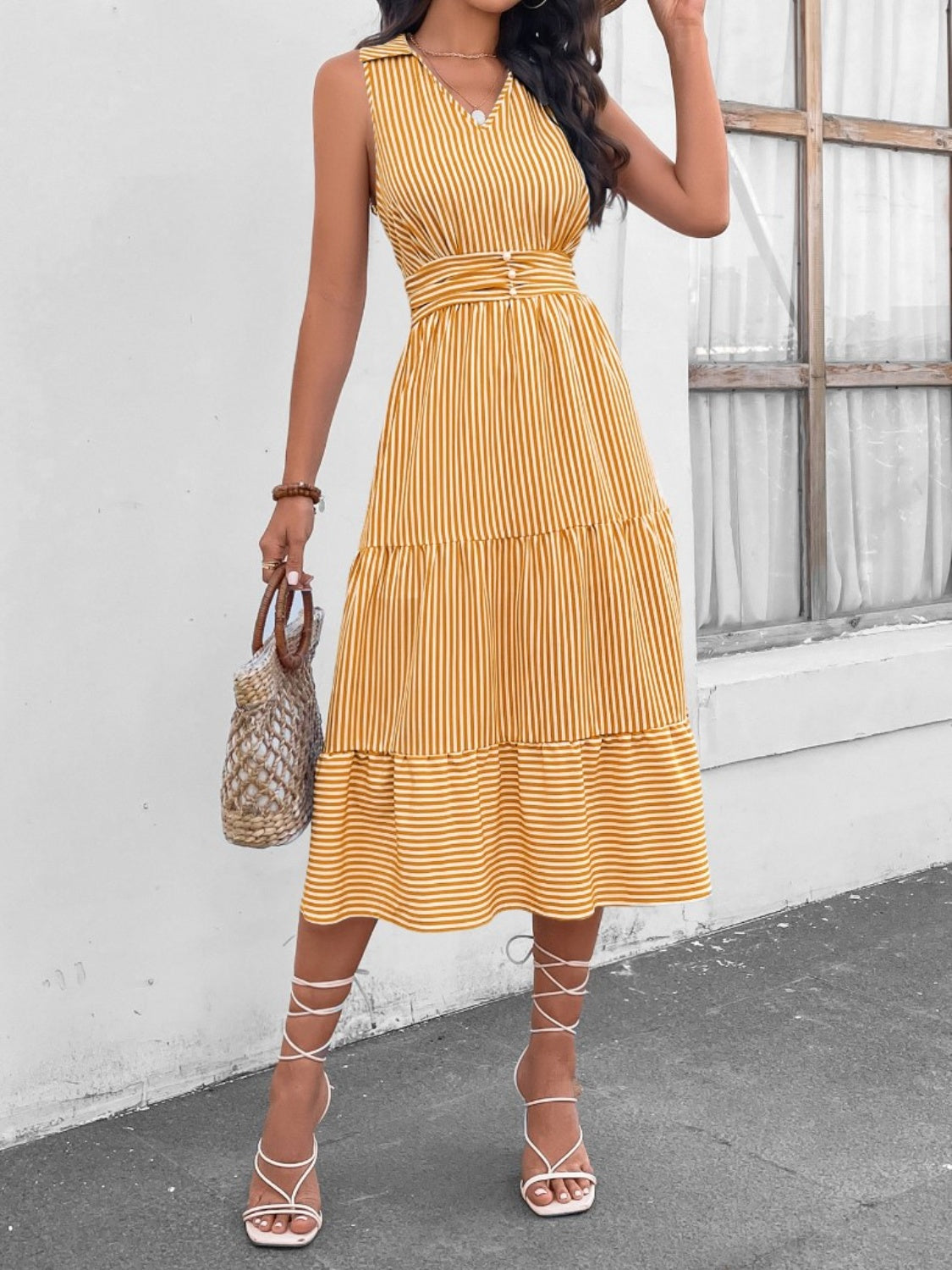 Striped Sleeveless Midi Dress