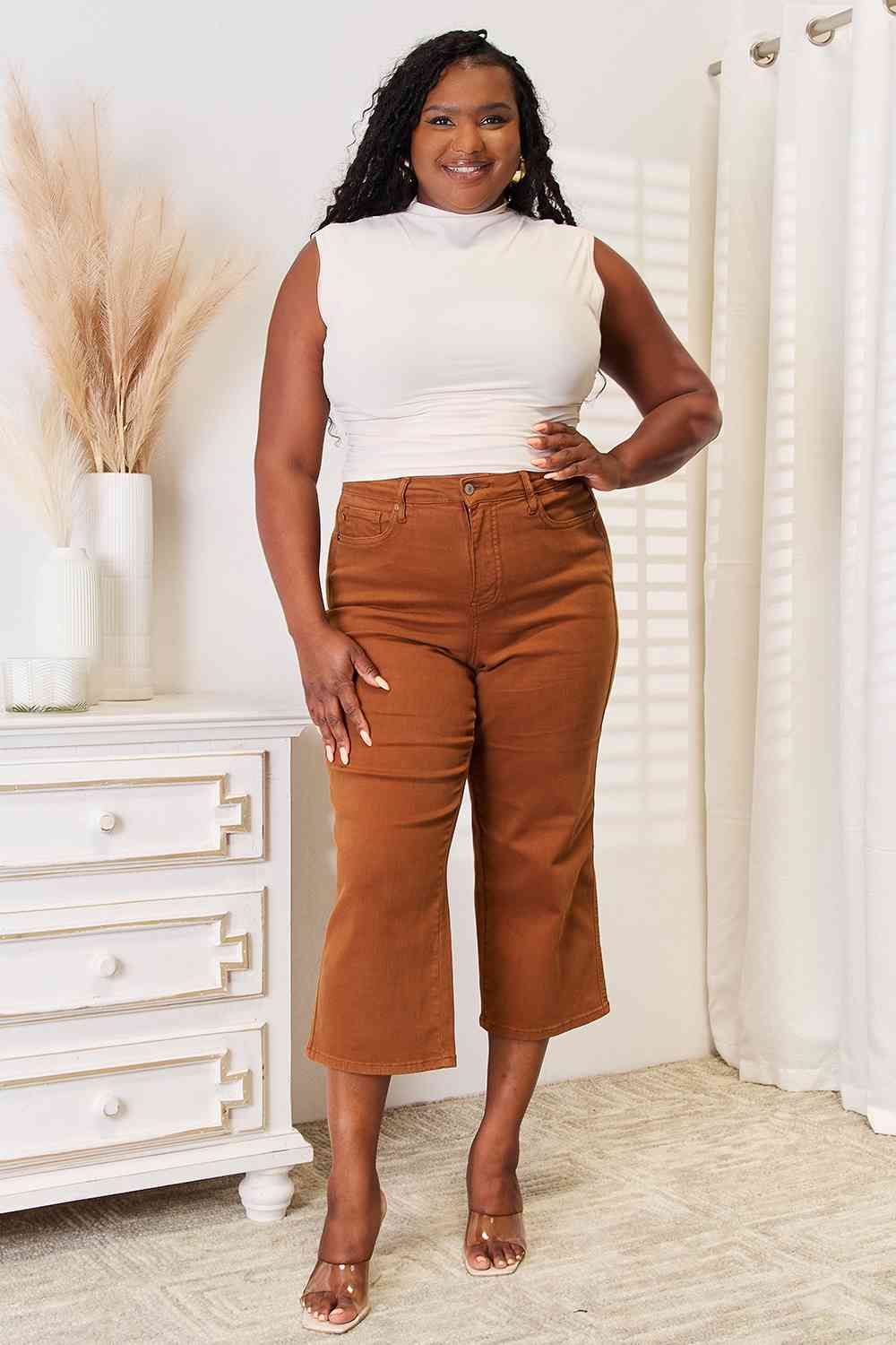 Caramel Dyed Straight Leg Cropped Jeans