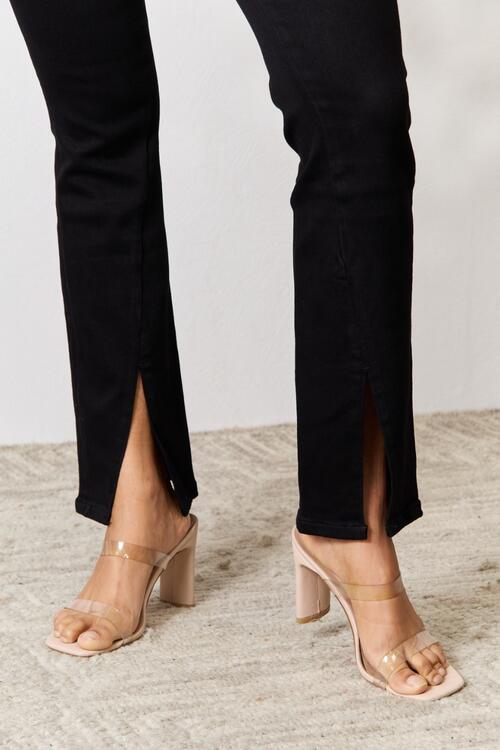 Black Slit Front Bootcut Jeans