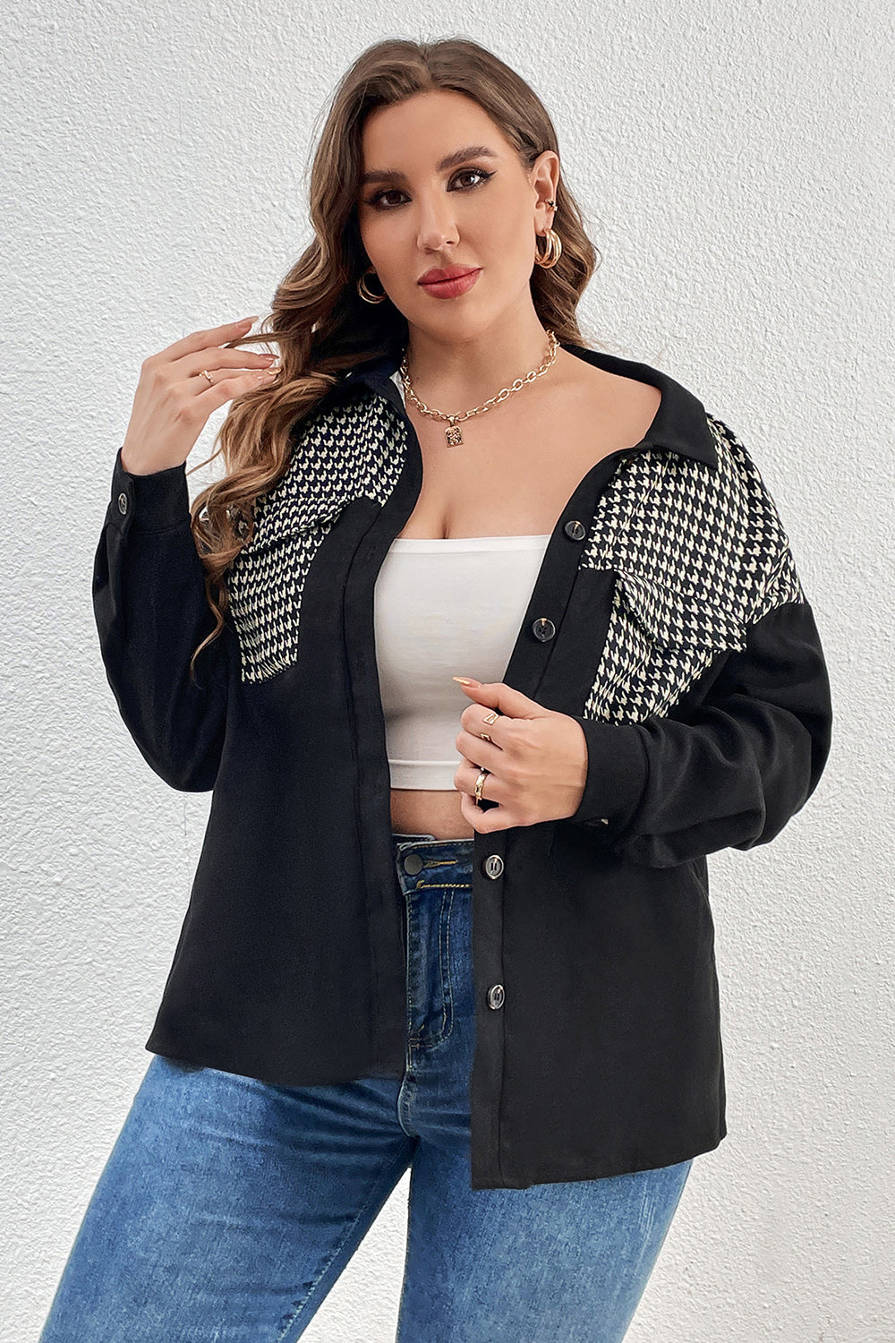 Houndstooth Drop Shoulder Shacket