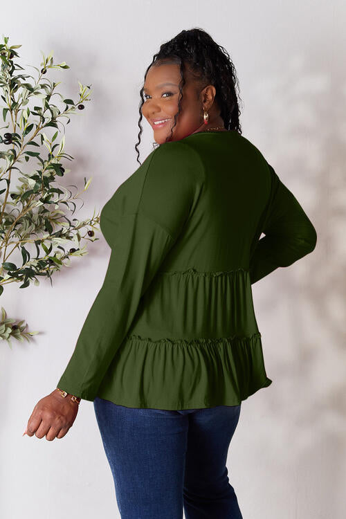 Long Sleeve Ruffle Hem Blouse