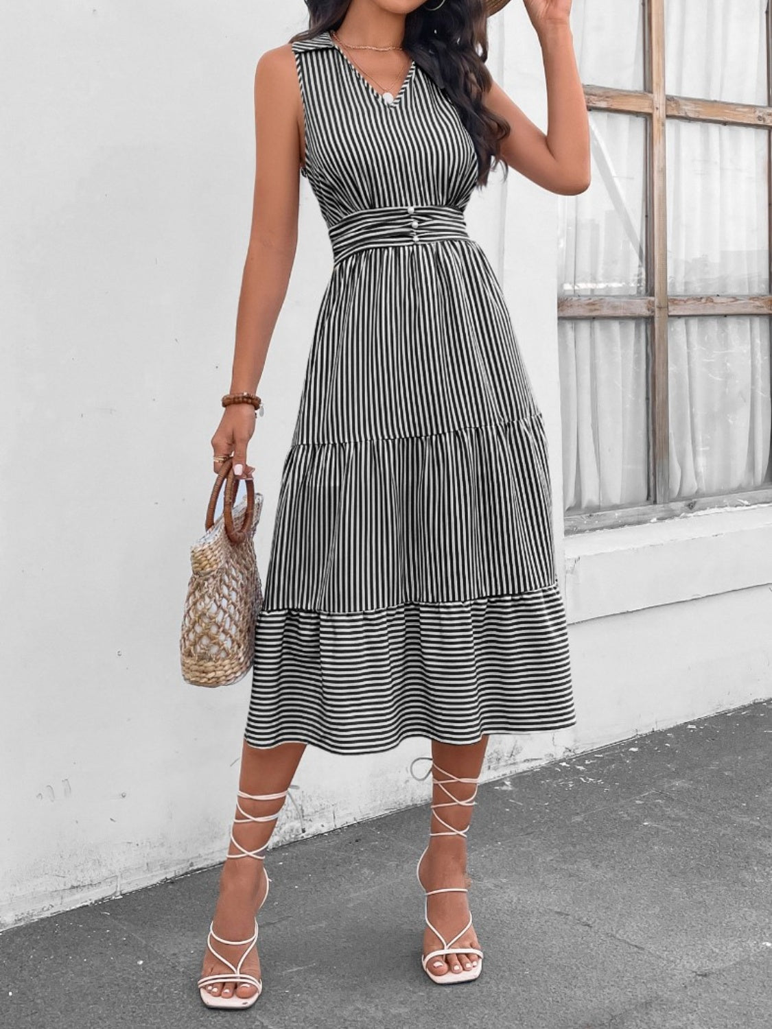 Striped Sleeveless Midi Dress