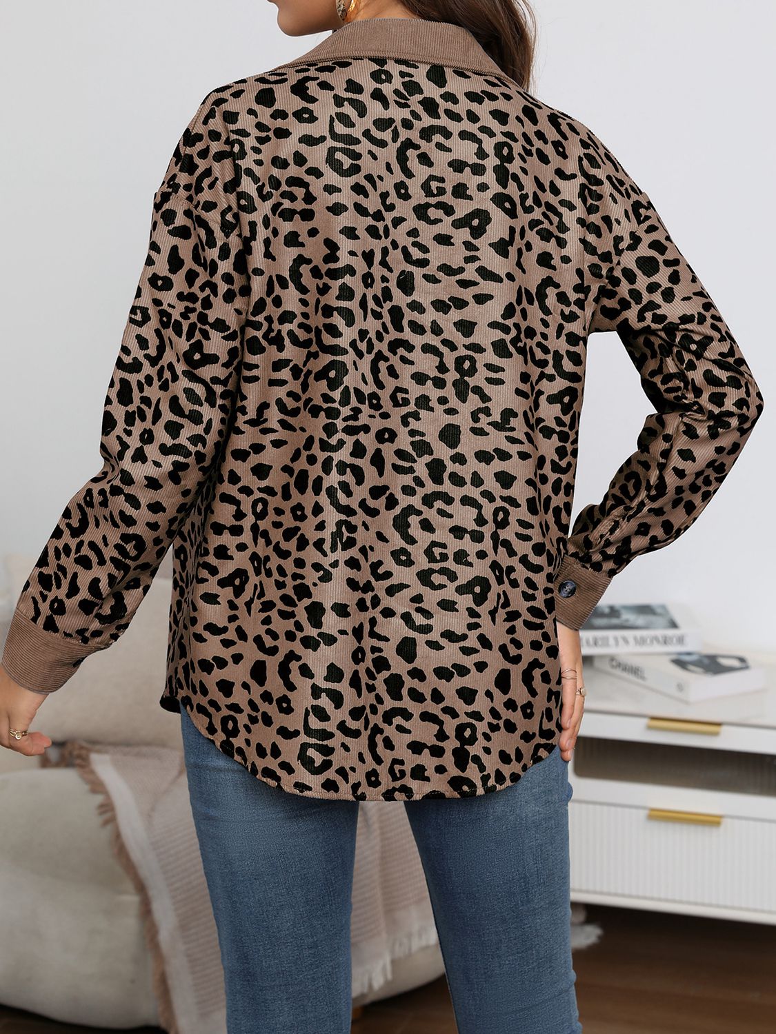 Leopard Print Corduroy Contrast Jacket